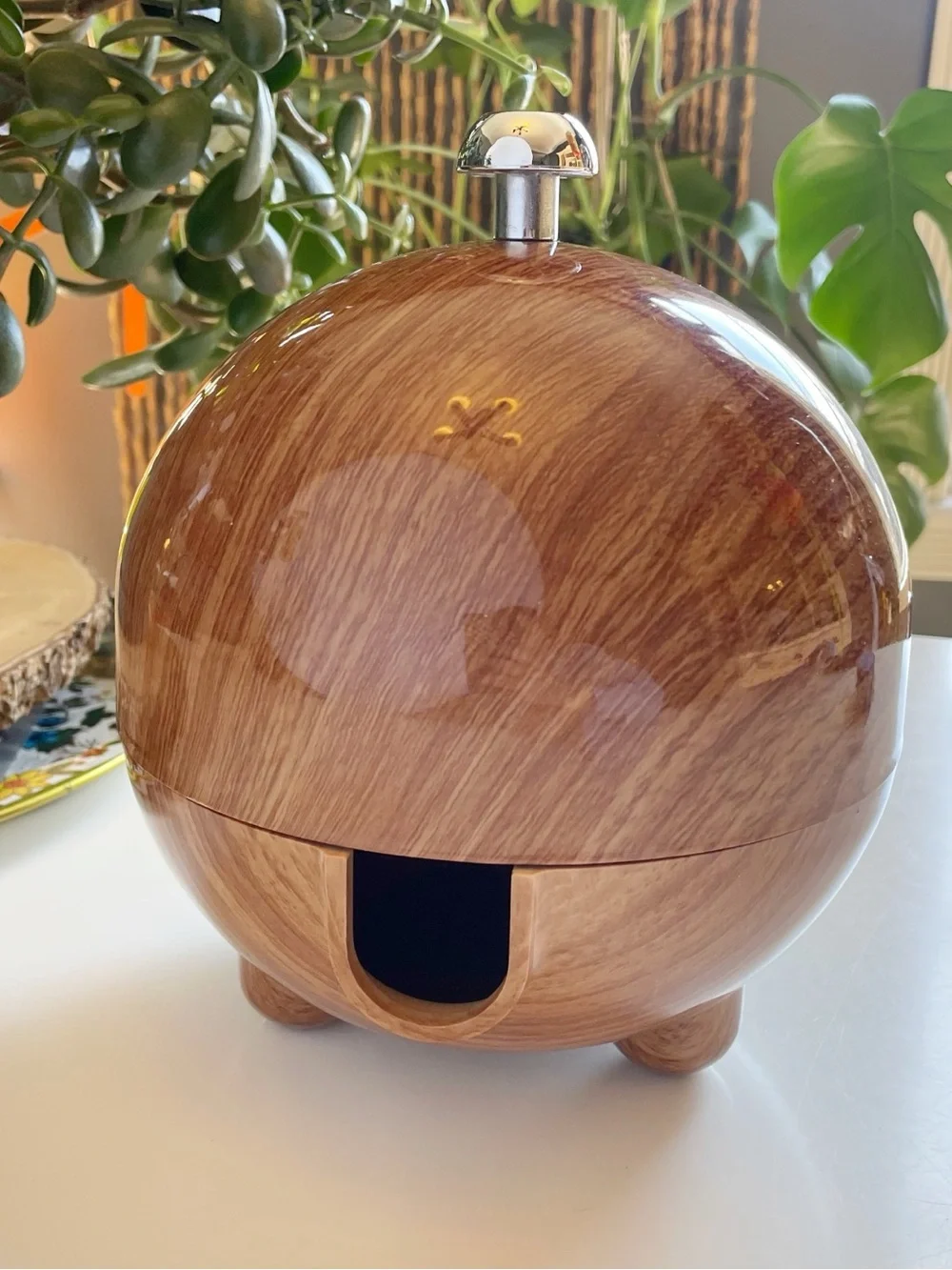 Mid Century Wood Grain Globe Box Wine Beverage Dispenser